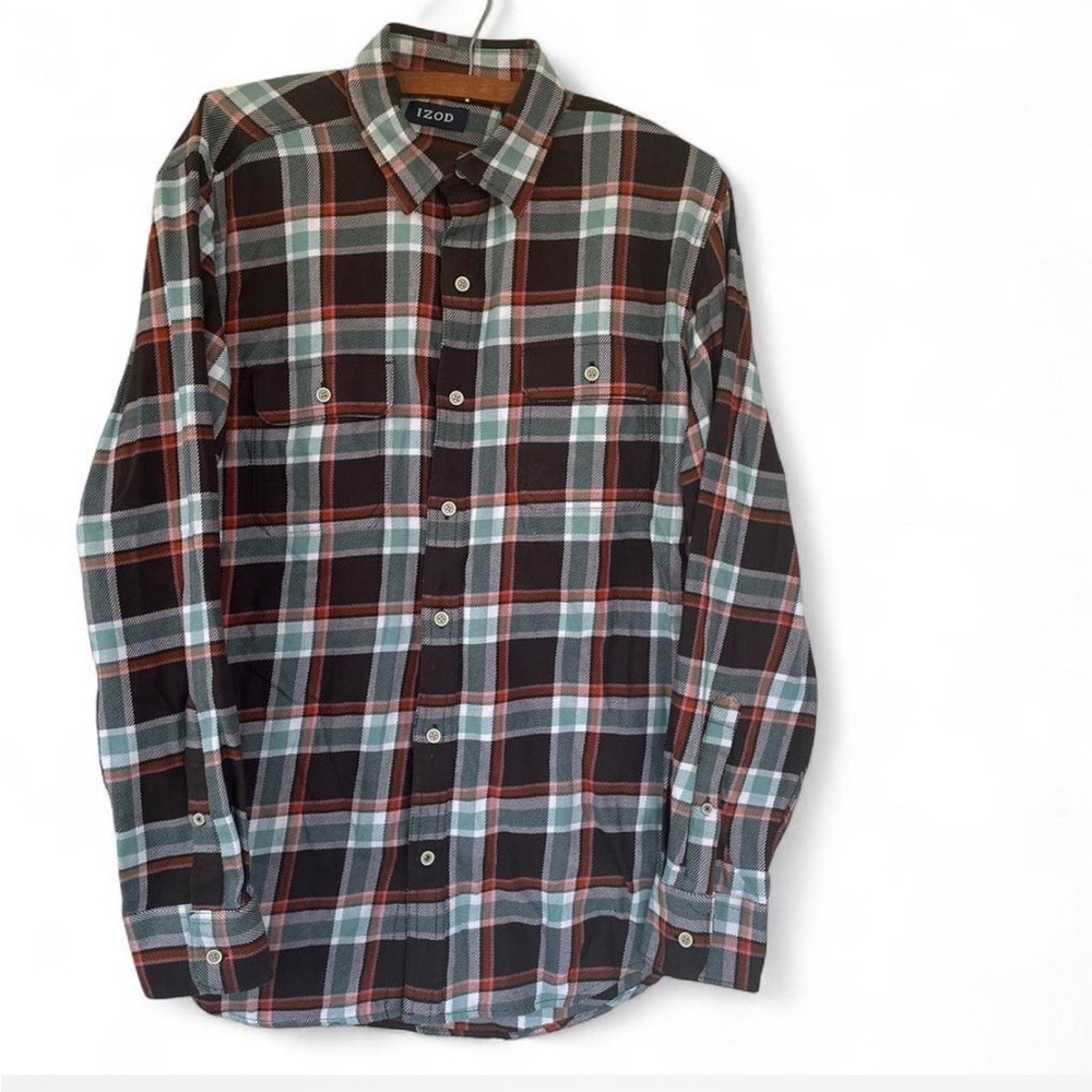Izod Men's Casual Plaid Shirt - Black, Green, and Red